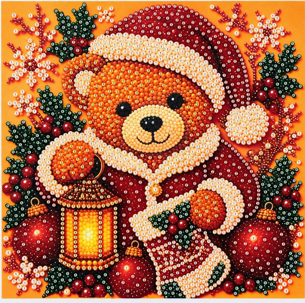 Christmas Cuddles Bear Pearl-by-Number Kit