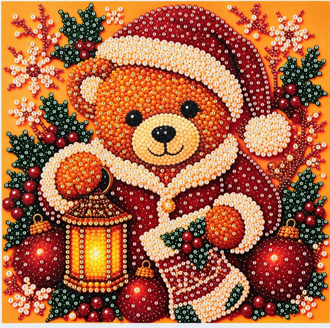 Christmas Cuddles Bear Pearl-by-Number Kit